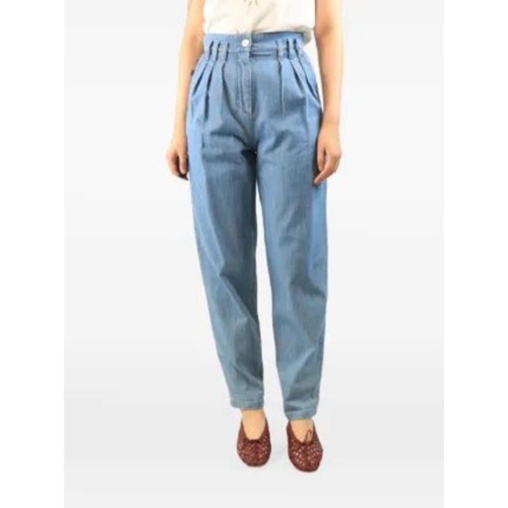 Aaron & Amber Womens S Paper Bag Ultra High Waisted Balloon Denim Jeans Blue